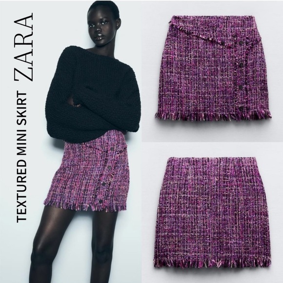 ๐๐ZARA PURPLE MULTI METALLIC TEXTURED WEAVE TWEED SKIRT-๐๐NWT - Picture 1 of 16